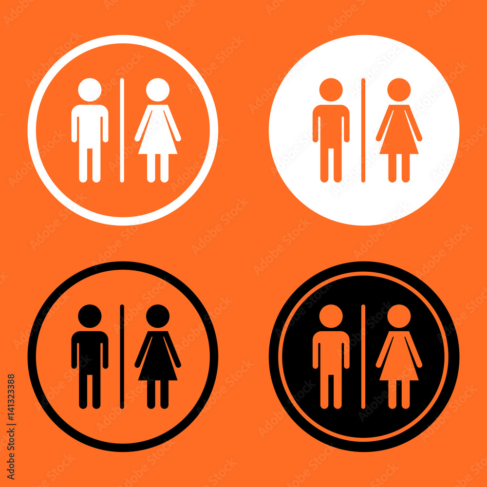 WC, toilet flat vector icon . Men and women sign for restroom on orange background. WC, toilet flat vector icon . Men and women sign for restroom on orange background.