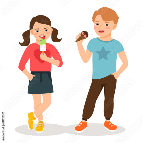 Cartoon children eating ice cream