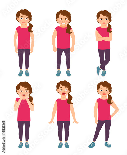 Little girls emotions illustration