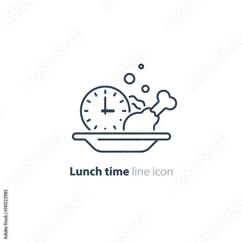 Lunch plate, tasty dinner, main course clock icon