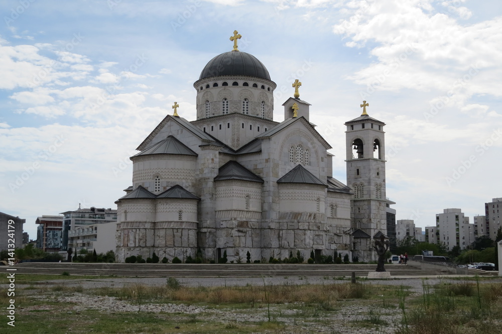 Big whitestone cathedral in Montenegro