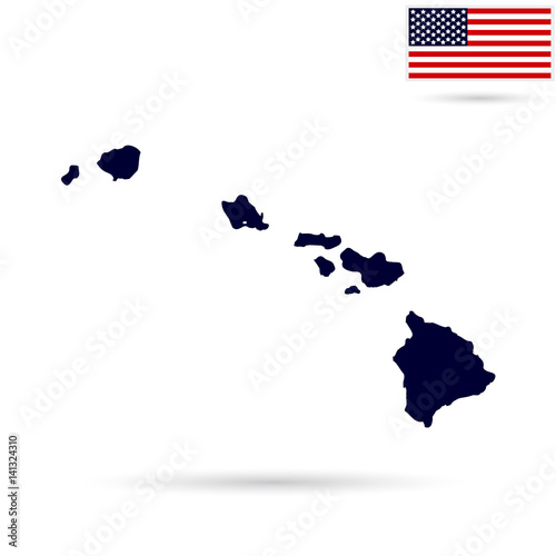 Map of the U.S. state Hawaii on a white background. American flag