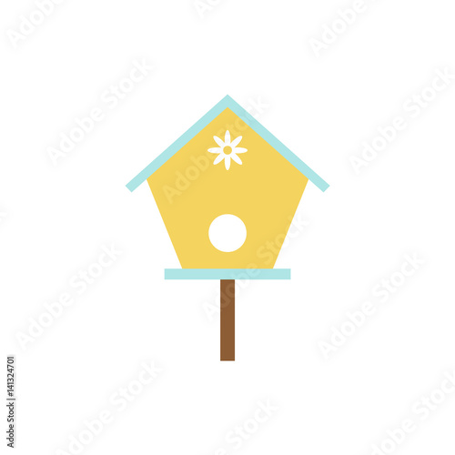 Simple vector icon of birdhouse with daisy. 