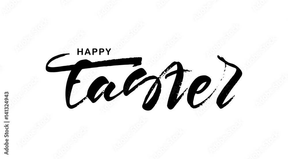 Vector illustration. Handwritten grunge modern brush lettering of Happy Easter on white background.
