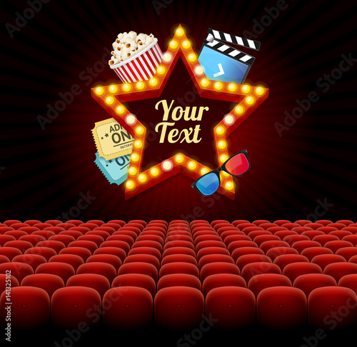 Cinema Movie Retro Concept with Seats Rows. Vector
