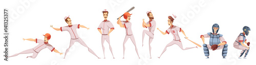 Baseball Players Colored Icons Set