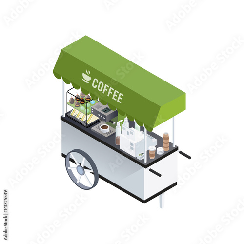 Coffee Cart Isometric Composition