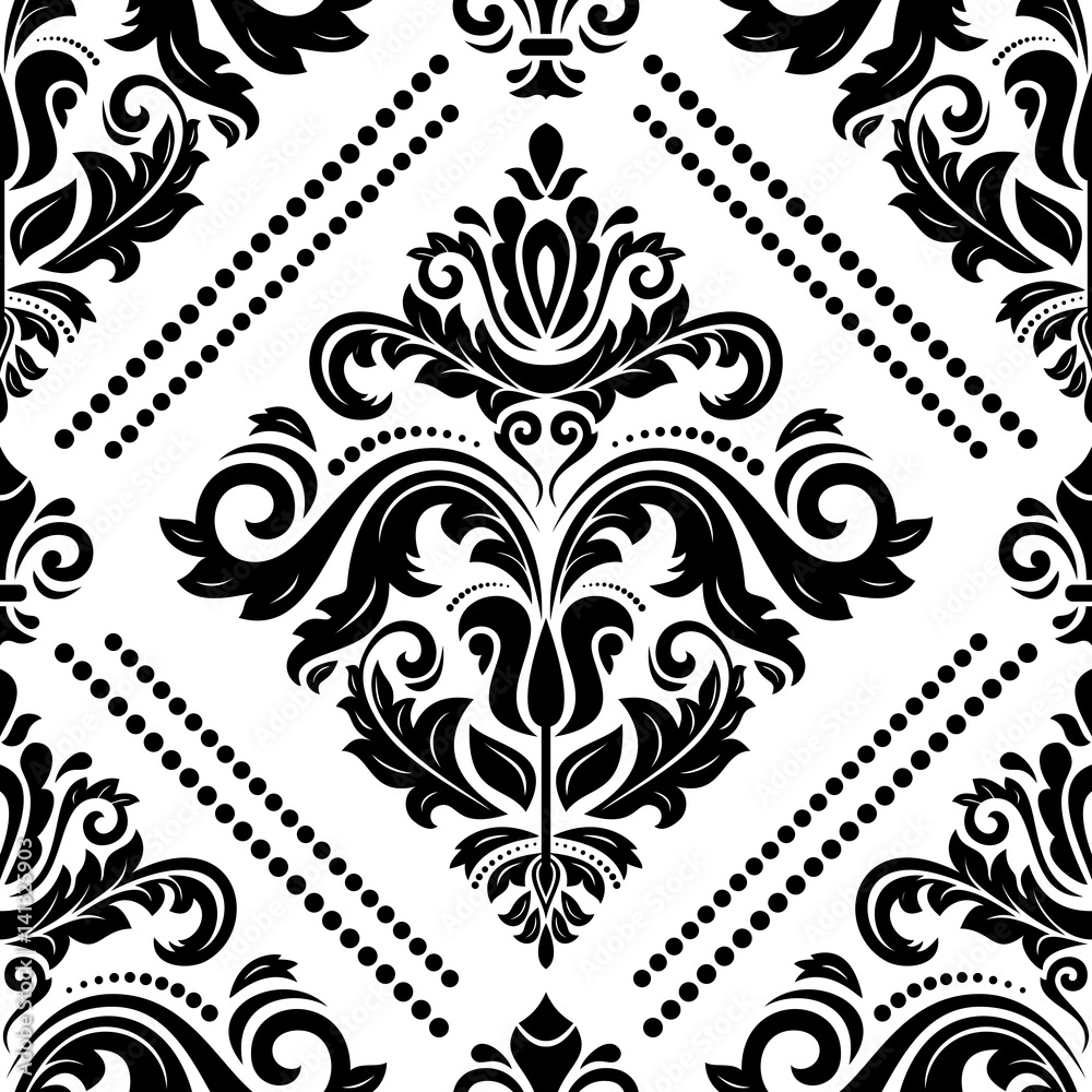 Damask black and white classic pattern. Seamless abstract background with repeating elements Damask black and white classic pattern. Seamless abstract background with repeating elements