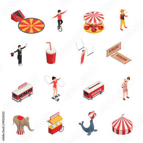 Circus Isometric Icons Set
