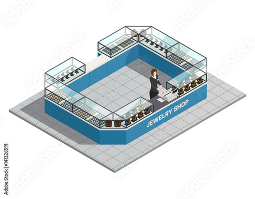 jewelry Shop Isometric Interior With Seller 
