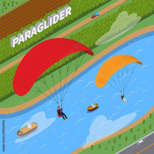 Fototapeta Naklejka Na Ścianę i Meble -  Paraglider Isometric Illustration
