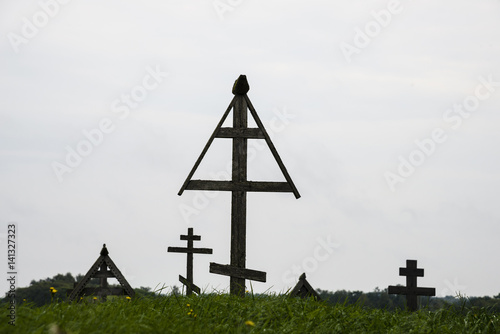 фотографія Wooden crosses at the old cemetery, Kizhi, Russia