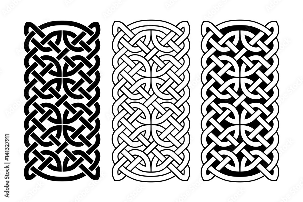Celtic national ornament interlaced tape. Black ornament isolated on white background.
