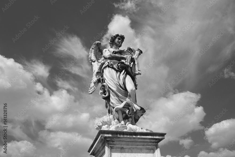 Angel statue in Rome with beautiful sky (Black and White) Angel statue in Rome with beautiful sky (Black and White)