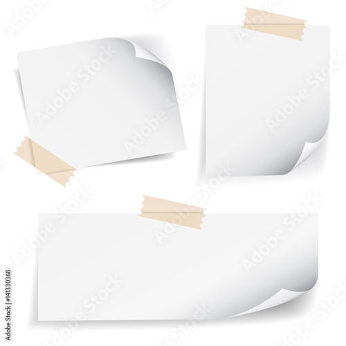Vector Blank Paper Note Adhesive Tape And Page Curl Set