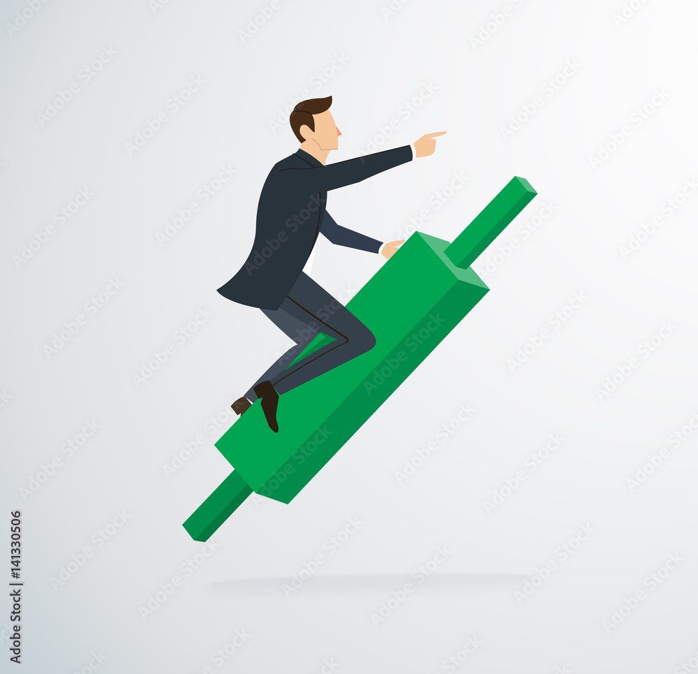 businessman riding on Candlestick chart icon vector businessman riding on Candlestick chart icon vector