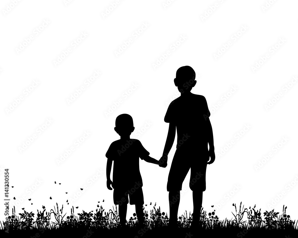 Vector silhouette of children holding hands Stock Vector | Adobe Stock