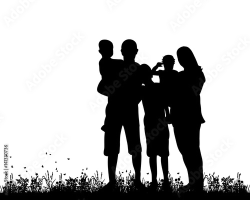 Vector, silhouette family with three children