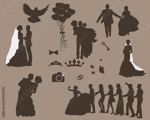 Vector, silhouette of wedding, wedding icons, collection