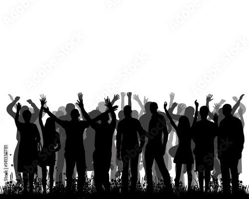  silhouette people are happy dancing, isolated, crowd of silhouettes