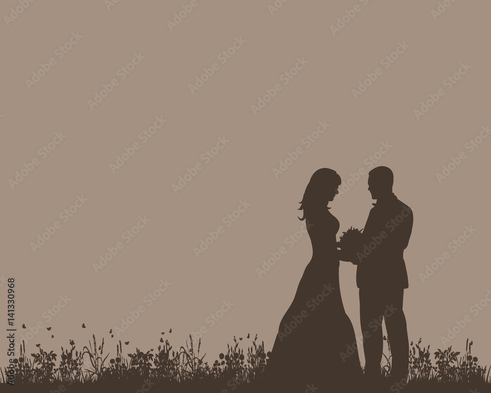 Vector, silhouette of the bride and groom, wedding card, invitation