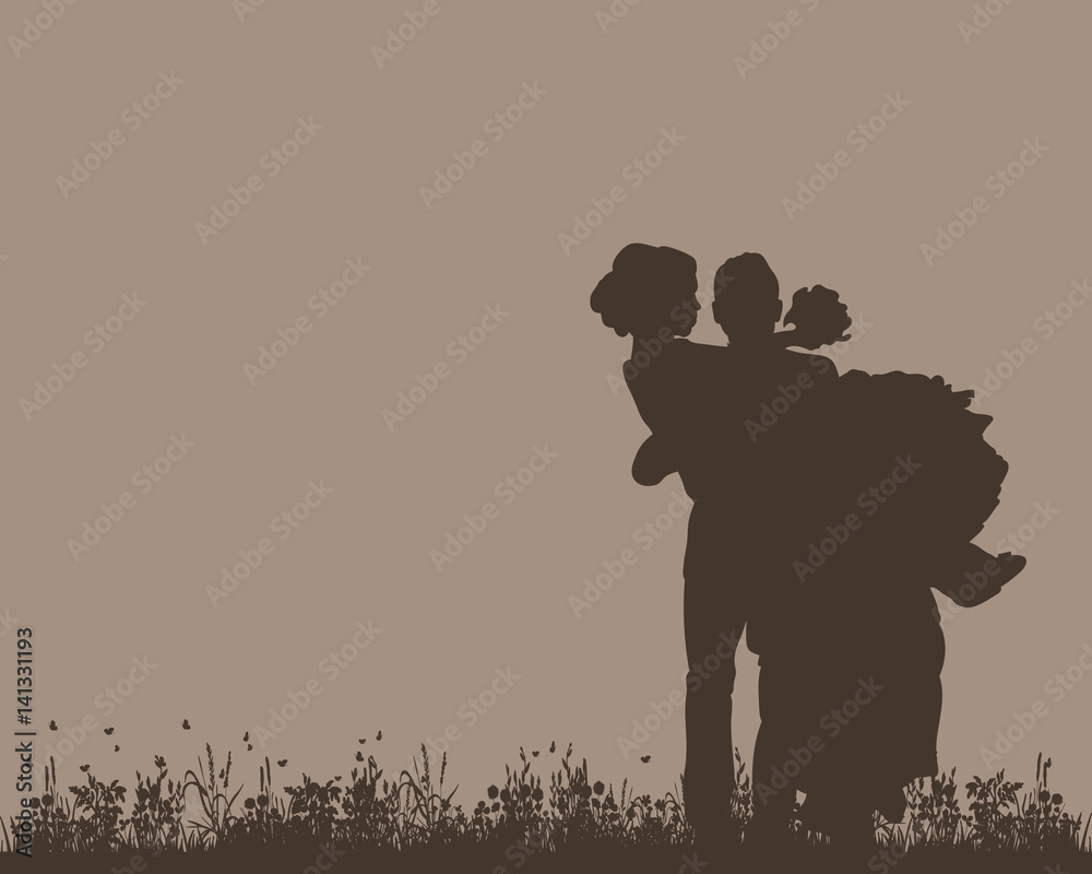 silhouette of the bride and groom, postcard, invitation card silhouette of the bride and groom, postcard, invitation card