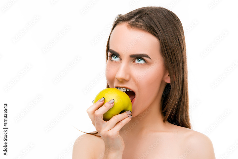Beautiful young woman with teeth braces Beautiful young woman with teeth braces