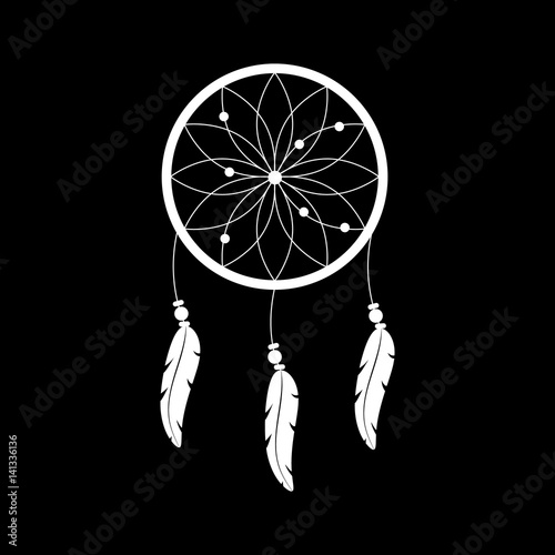 Dream catcher white on black background. Icon.