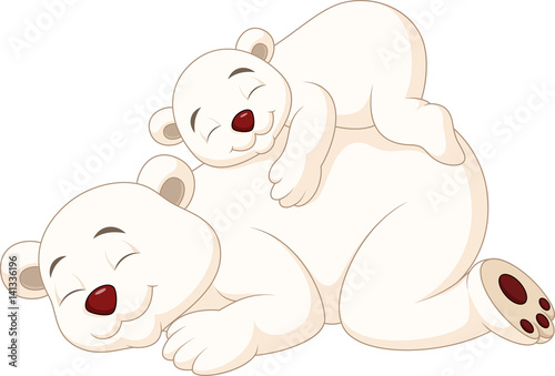 Cartoon mother and baby polar bear sleeping