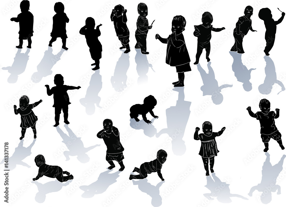 seventeen child silhouettes collectionwith grey shadows