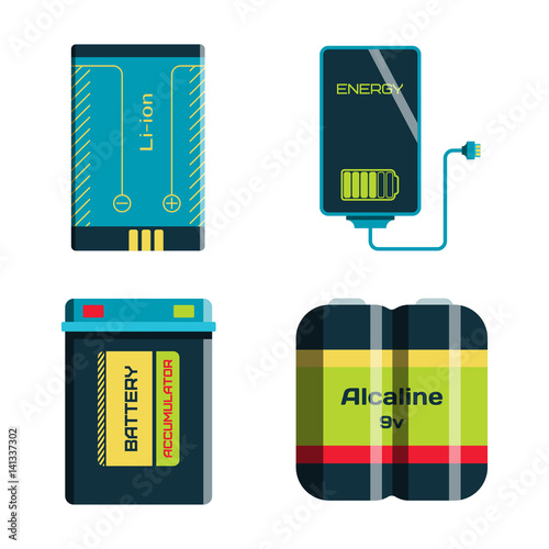 Battery energy tool electricity charge fuel positive supply and isposable generation component alkaline industry technology vector illustration.
