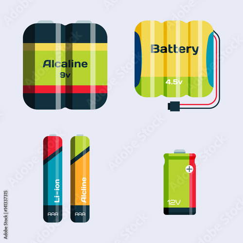 Battery energy tool electricity charge fuel positive supply and isposable generation component alkaline industry technology vector illustration.
