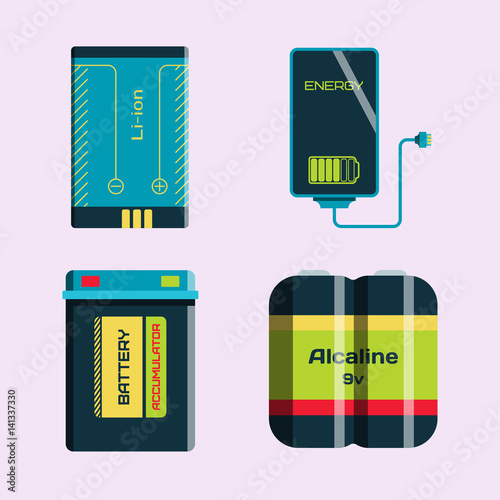 Battery energy tool electricity charge fuel positive supply and isposable generation component alkaline industry technology vector illustration.