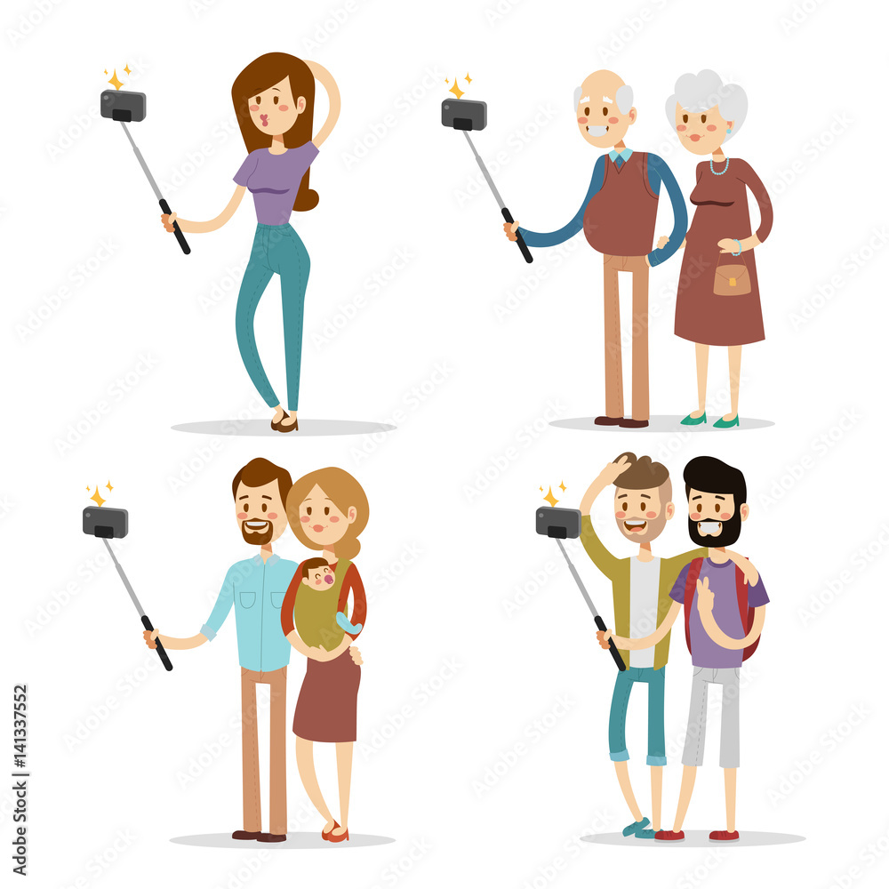 Selfie people isolated vector illustration character photo lifestyle set hipster smart flat camera smartphone person picture Selfie people isolated vector illustration character photo lifestyle set hipster smart flat camera smartphone person picture