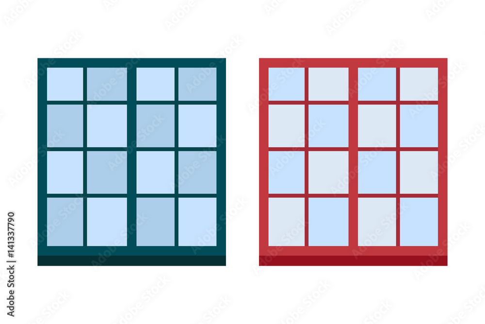 Type of house windows element isolated flat style frame domestic door double construction and contemporary decoration apartment vector illustration.