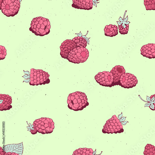 vector raspberry seamless pattern. background, pattern, fabric design, wrapping paper, cover. Vintage hand drawn illustration