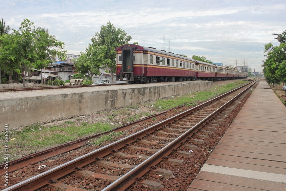 railway track on gravel for train transportation: Select focus with shallow depth of field : railway track on gravel for train transportation: Select focus with shallow depth of field :