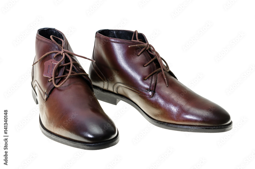 Borwn leather men shoes isolated on white background. Side view Borwn leather men shoes isolated on white background. Side view