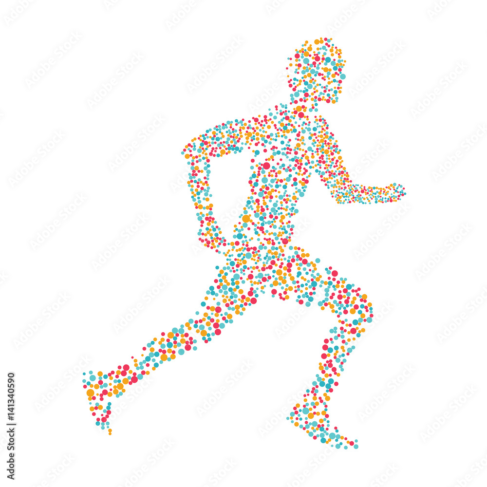 The silhouette of a runner from circles orange