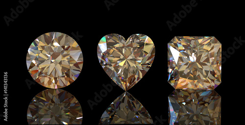 Diamonds set twelve shape on Black Background.Fashion luxury accessories. Jewelry background. 3D illustration