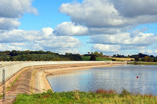 View across Blithfield reservoir with a road bridge to the left hand side. Blithbury.