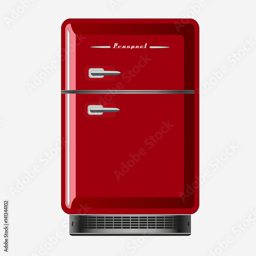 Illustration realistic red retro fridge