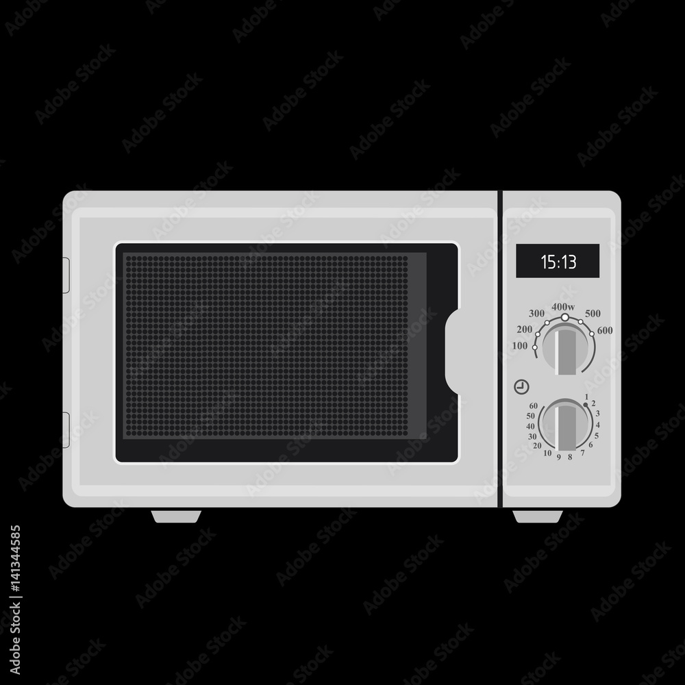Illustration realistic white microwave on black background Illustration realistic white microwave on black background