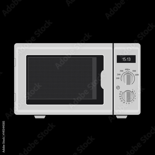 Illustration realistic white microwave on black background