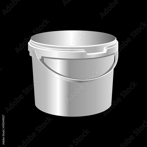 Illustration realistic white plastic bucket on black background