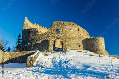 Eisenberg Castle Ruins in winter in the snow