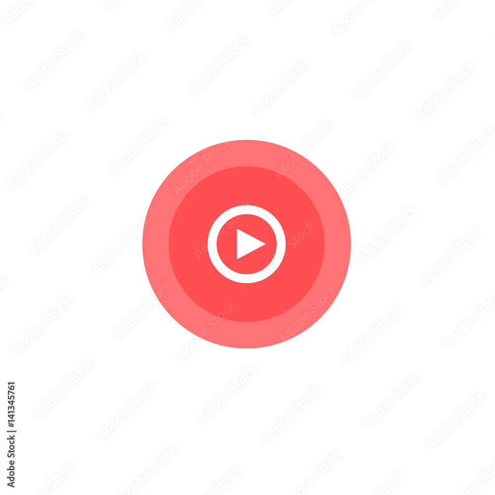 Illustration red icon play, circle on flat design