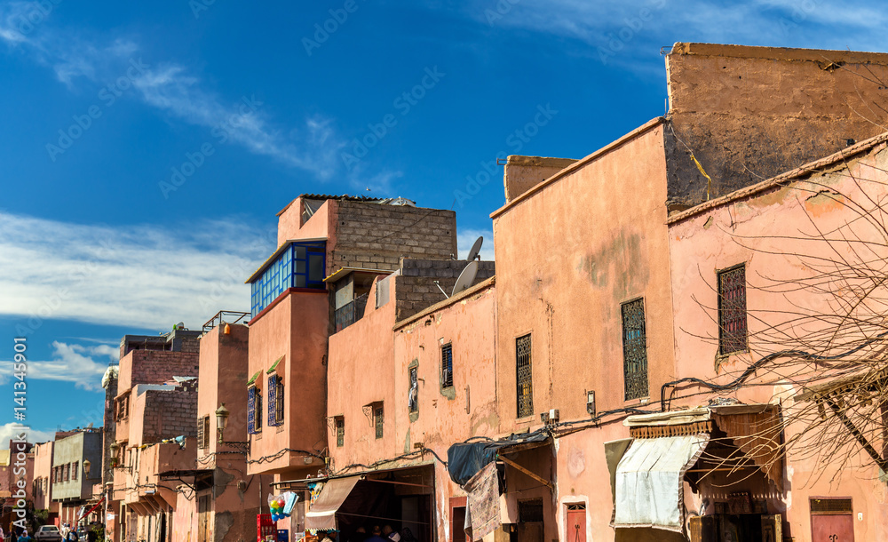 Buildings in Medina of Marrakesh, a UNESCO heritage site in Morocco