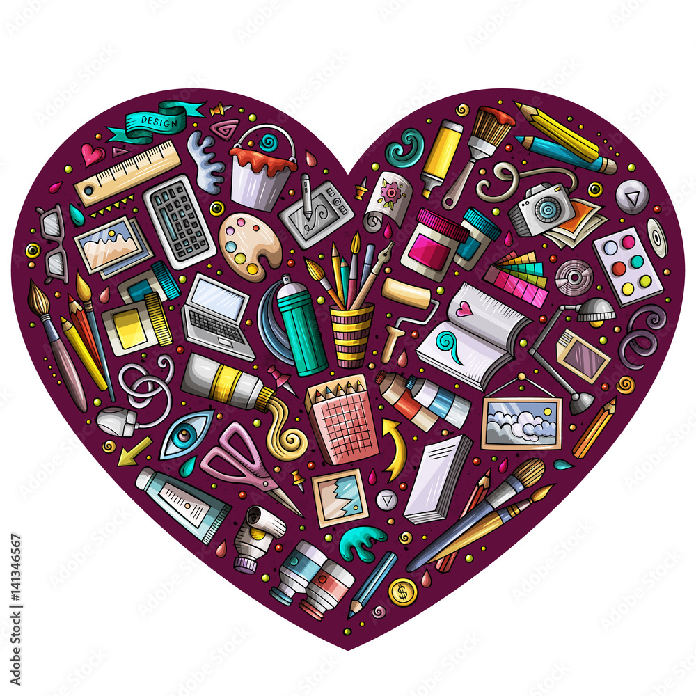 Fototapeta premium Set of Art and Design cartoon doodle objects