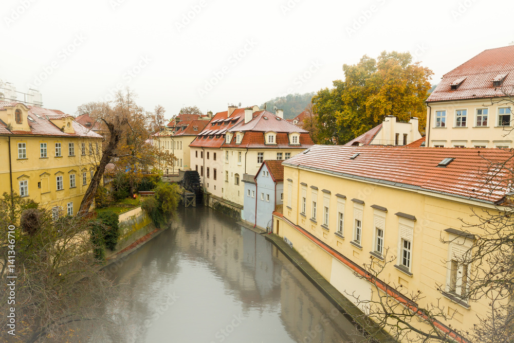 Kampa Island with Certovka River and Water mill in Old Prague, Czechia.